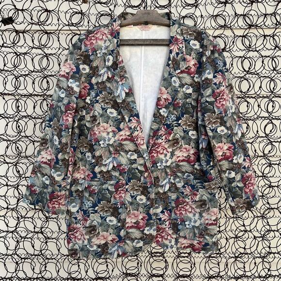 Vintage 90s gotcha covered floral cotton single button boxy blazer LARGE - Picture 1 of 6
